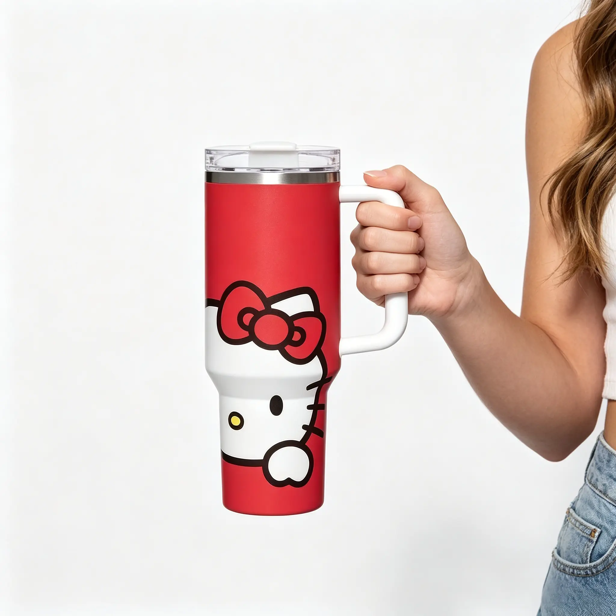 Sanrio Hello Kitty 40oz Red Insulated Cold Drink Car Mug Portable Reusable Travel Tumbler Kawaii Drink Cup for Girls & Women