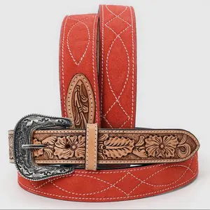 Red Leather Suede Gunslinger Belt
