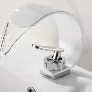 Bathroom faucet, with both hot and cold water outlets, in an arc-shaped nozzle, suitable for bathrooms and camper van bathrooms.