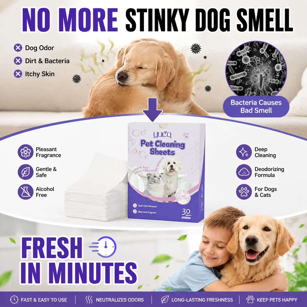 Pet Cleaning Shampoo Sheets, Fast-Dissolving Dense-Foam Liquidless Odor Neutralizer, for Dog & Cat Bathing & Grooming, Up to 30 Washes (Pet Clothing & Toys Compatible) power pax