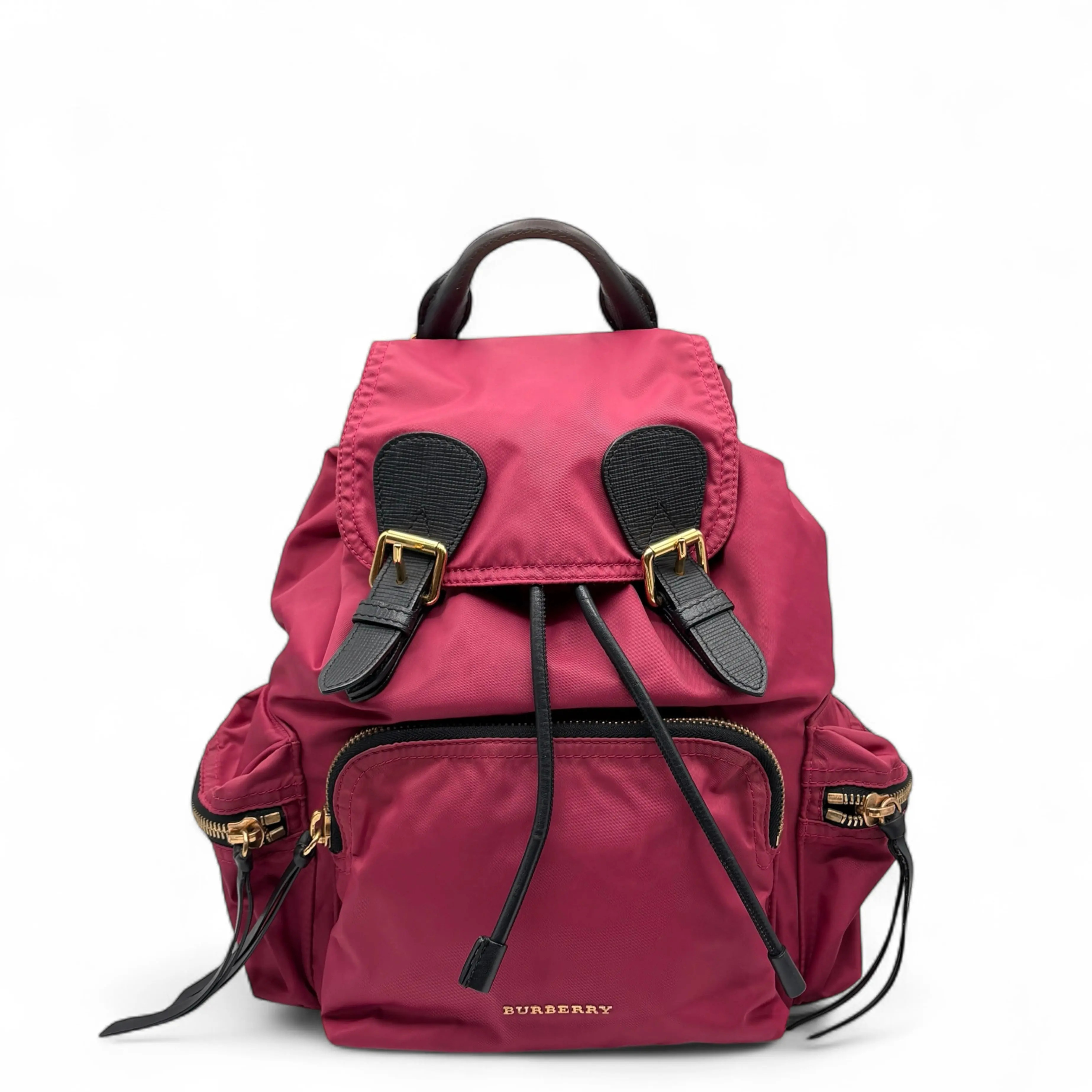 Pre-owned BURBERRY Leather Backpacks Medium Rucksack Backpack E Canvas Burgundy Black (0614n2)