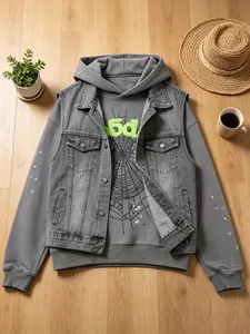 Men's Oversized Y2K Hoodie - Casual Menswear, Hip Hop Spider Web Pattern, Graphic Alphabet Print, Harajuku Vintage Punk Rock Long-Sleeve Street Wear Top