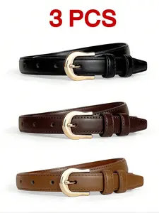 Women's Minimalist Casual Dress Belt Plain Color PU Leather Belt, Trendy All-match & Exquisite Belt for Daily & Party Clothing Decoration, Casual Waist Belt