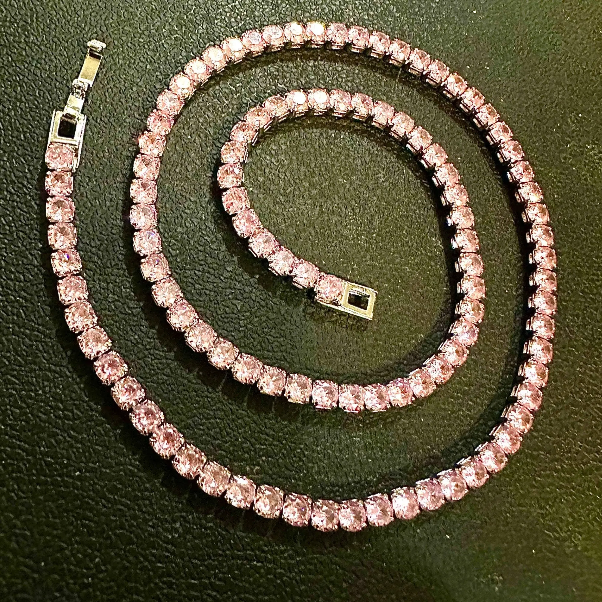 18K White Gold Plated 4MM Pink CZ Tennis Necklace for Women 18 inch