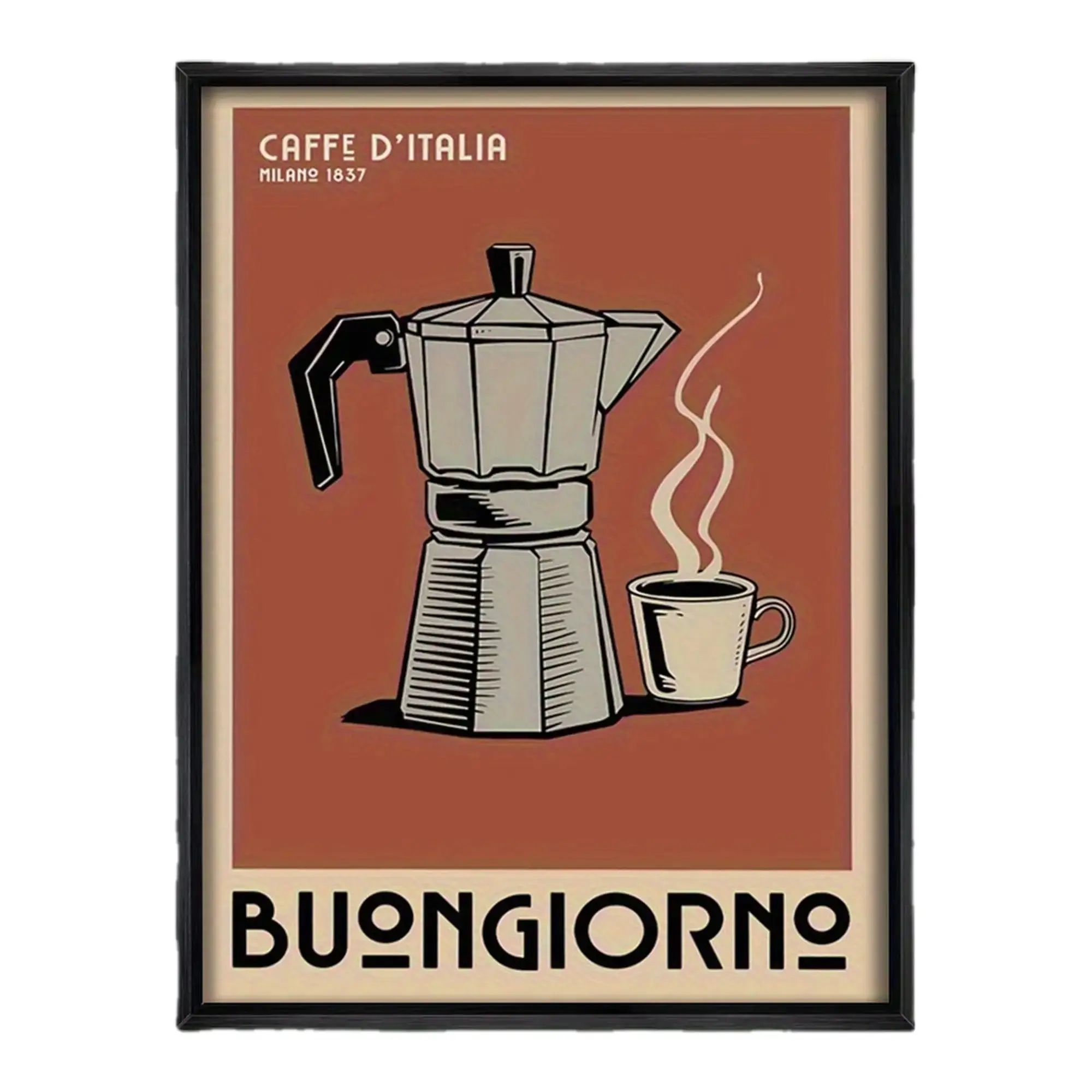 Artistic Vintage Italian Espresso Print Woody Frame-Style Wood Wall Decoration - High-Quality Canvas Cafe Photo Poster, Home Decor Gift for Living Room, Kitchen