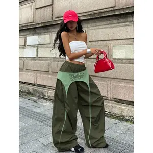 Women's Summer Streetwear Going Out Break Casual With Unique Tape Detail And Woven Fabric Long Red Pants Parachute Pants For Women Baggy Cargo Pants Women Army Pants Y2k Pants Cargos For Women