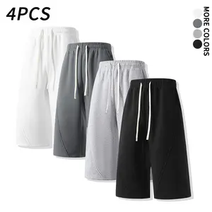4 Pack Men’s Elastic Waist Drawstring Bermuda Athletic Shorts — Loose Casual Running Shorts, Soft Everyday Street Style, 4 Neutral Color Options