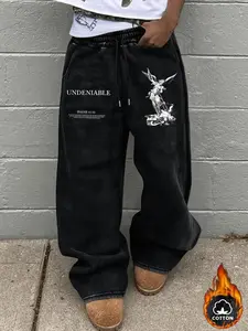 Men's Long Pants Cotton Material, Drawstring Waist Design, Casual Slant Pocket, Soft & Comfortable, Casual Loose Fit for Fall Winter Daily Wear