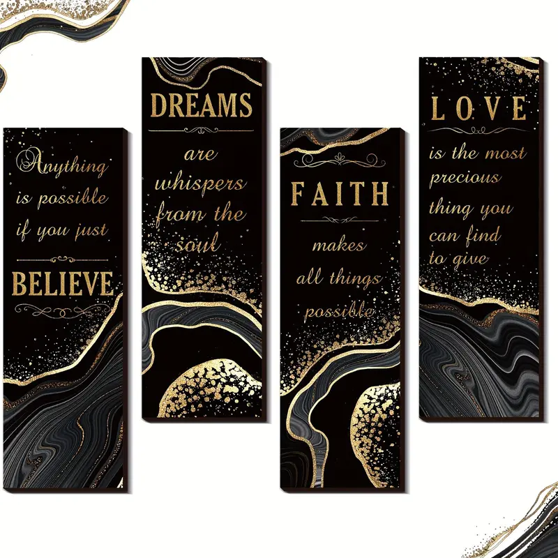 Set of 4 Inspirational Wooden Plaques - Decorative Wall Art for Home, Bathroom & Living Room - 11.8x3.9 Inches Modern Wall Decor with Messages of Love, Faith & Dreams, Decorative Artwork, Decoration Items