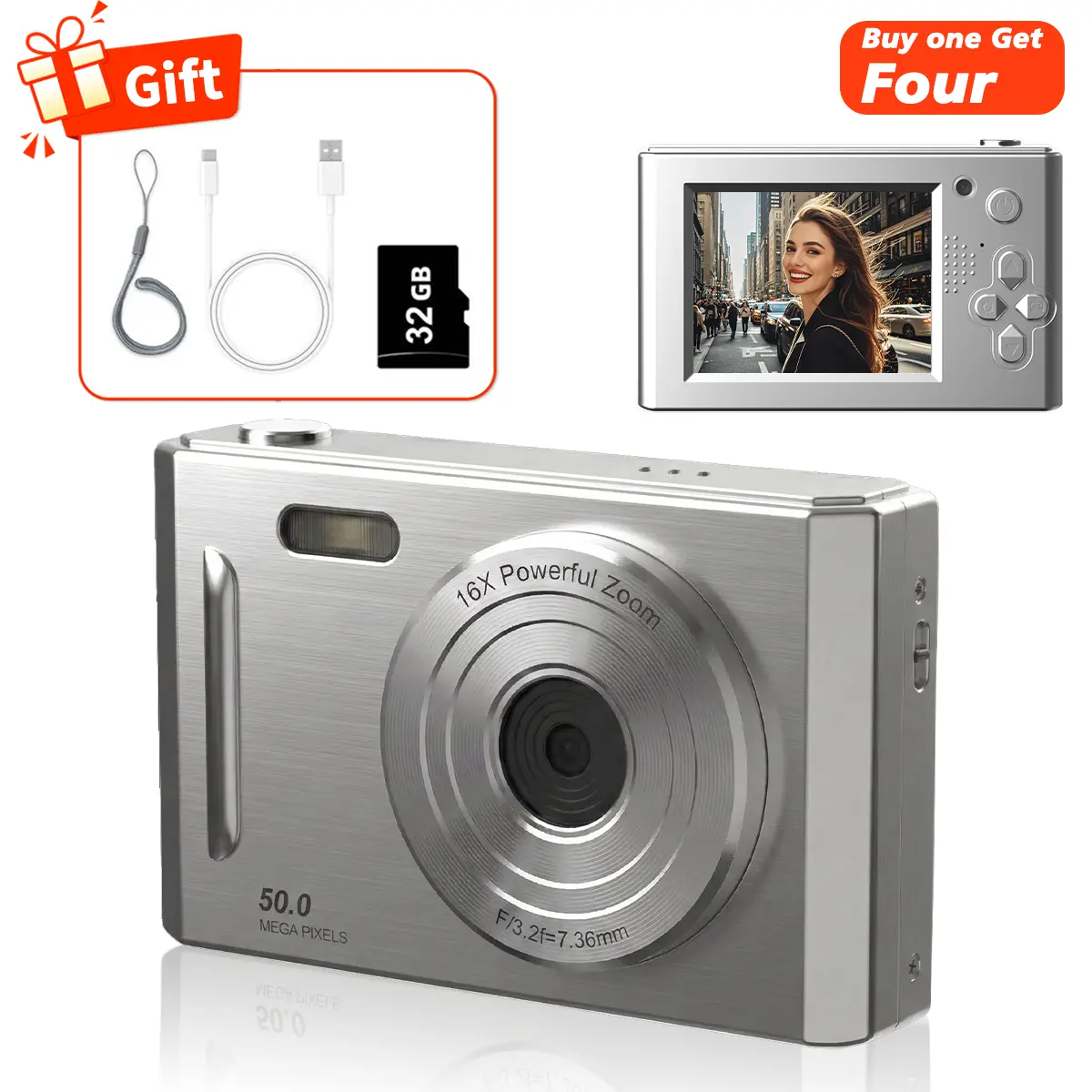 FHD 1080P Entry Level Digital Camera, Anti-Shake Pocket Point and Shoot Camera with Filter, Mini Portable Camera with 32G SD Card, Tech Gadget Gift for Students & Beginners