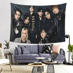 1pcs SKZ Music Backdrop Kpop Tapestry Wall Hanging, Idol Photography Background, Polyester Wall Decor for Bedroom, Living Room, Gaming Setup, Studio, Fan Party Decoration