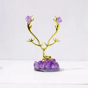 Creative Elk Design Amethyst Ornament, 1 Count Natural Crystal Decoration Craft, Desktop Decorative Ornament for Home Office, Home Decor
