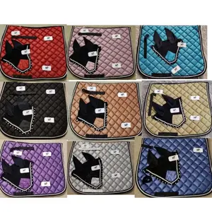 Glittery Horse English Saddle Pad Set with Matching Fly Bonnet/Veil Ear Net Mask