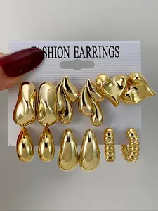 Water Drop Thread Heart Irregular Card Earrings Set of 6, Stud Earring Jewelry, Women's Exaggerated Party Jewelry, Elegant Ear Accessories for Special Occasions, Ear Studs, Asymmetrical Pierced