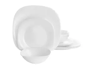 Ultra by Gibson Piazza 12 Piece Tempered Opal Glass Dinnerware Set in White