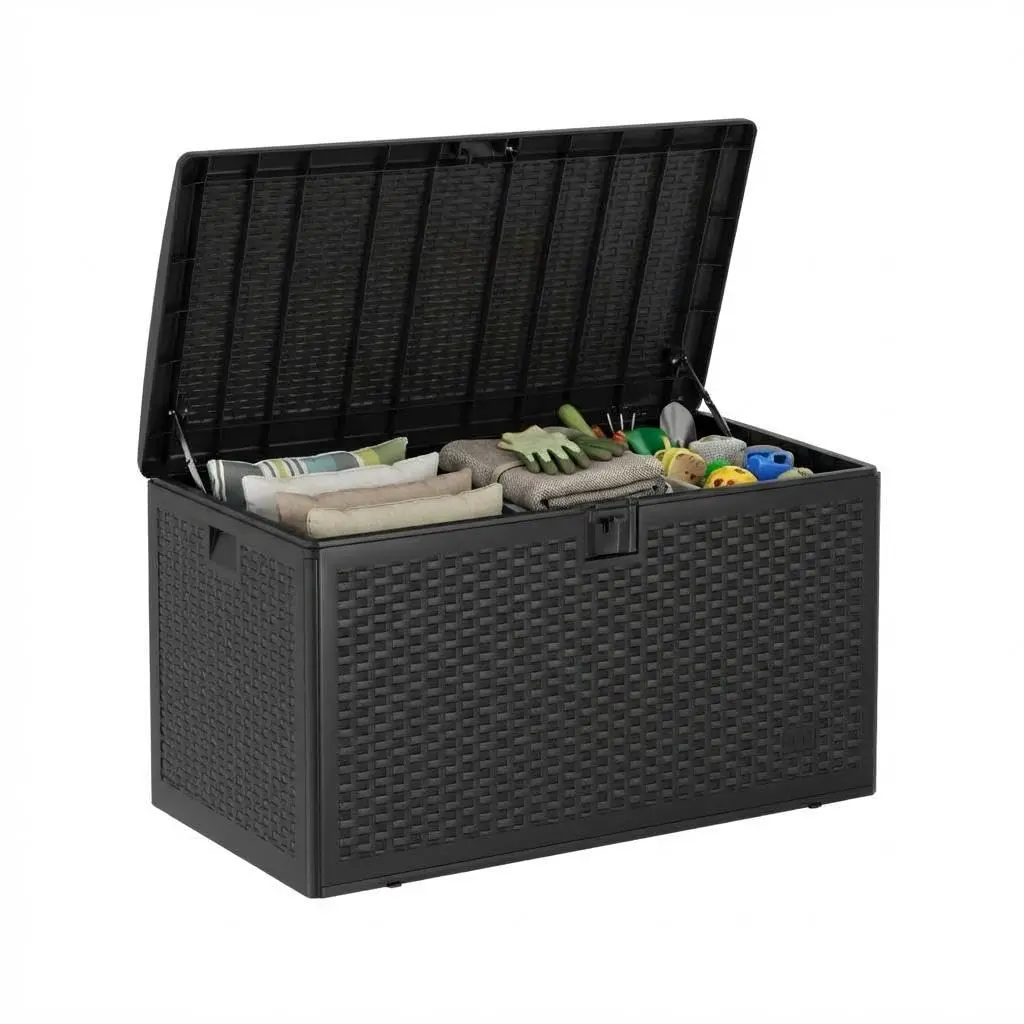 Garvee 99 Gallon Waterproof Large Resin Deck Box, Lockable Storage Container for Patio Furniture Cushions, Throw Pillows, Garden Tools, and Pool Floats, Black, 50" L x 26" W x 25" H