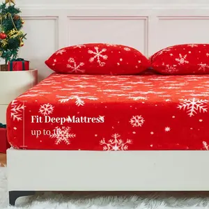 Christmas Fleece Fitted Sheet Only, Ultra Soft  Plush  Deep Pocket Fitted Bottom Sheet for Fall Winter, Cozy Warmth and No Shedding, Full