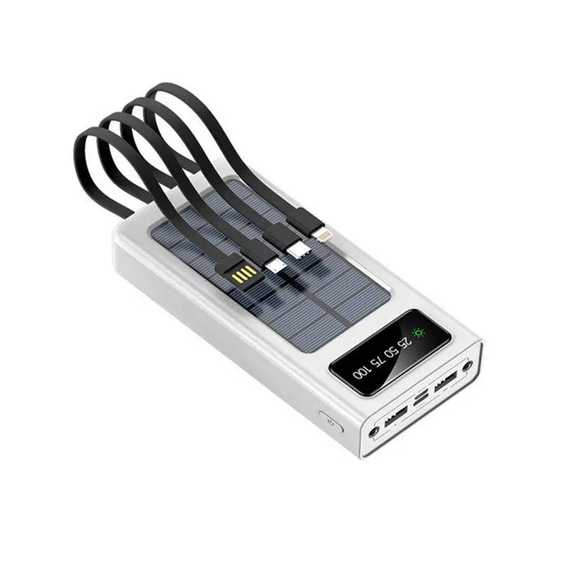 30000mAh Portable Solar-Powered Power Bank with Built-In Cable, Phone Charging Accessory for Outdoor Device Needs (Electrical Socket & Accessory)