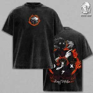 Benimaru Shinmon Vintage Washed Oversized T-Shirt, Fire Force Anime Double Printed Graphic Tee, Asakusa King Flame Shirt, Heavyweight Cotton Unisex Streetwear Top, Gift for Anime Fans