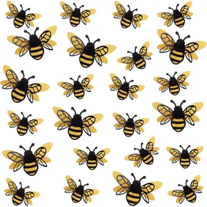 24 Pcs 3D Bee Decorations, 2 Size Double Layer Glitter Honey Bee Stickers Wall Decor, Realistic Shining Big Bumble Bees Cutouts Decals for Home, Party, Classroom, Outdoor Themed Decor