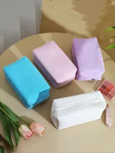 Solid Color Corduroy Makeup Bag, Simple Zipper Makeup Bag, Cosmetic Storage Bag, Versatile Storage Bag for Skincare, Lotion, Cream, Lip Balm, Eyeliners, Mirror, Makeup Pouch