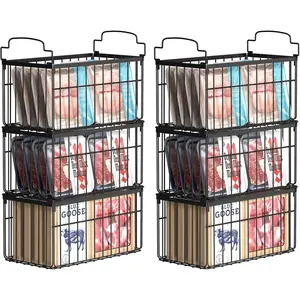 Freezer Storage Boxes, 6-Pack Stackable Deep Cabinet Freezer Storage Boxes, Foldable Baskets with Handles, Black Storage Baskets, Suitable for 5/7 Cubic Feet Deep Cabinets, for Sorting Frozen Meat: Home & Kitchen