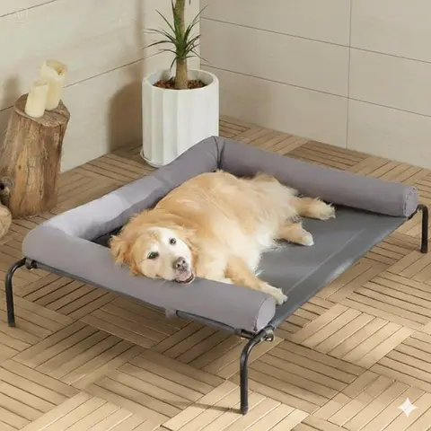 BFPETHOME 8.5" Breathable Raised Cooling Ergonomic Dog Bed for Large Dogs - Waterproof Alloy Cot with Slope Headrest, Teslin Mesh, Oxford Fabric, Airflow Boost, Joint Relief, Detachable Argyle Snap Parts, Machine Washable, Indoor Use