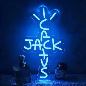 RROETXI Jack Cactus Neon Sign - Acrylic LED Wall Art, Dimmable 5V USB-Operated LED Lights, Hanging Chain Included, for Bedroom, Bar Room Decor