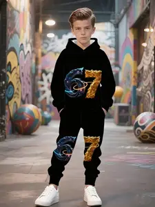 Boys' 3D Print Hoodie and Shorts Set, Outfit, Casual Fashion for Daily Wear, Parties, Holidays, Fall Winter Outdoor, Perfect Gift, Sweatshirts, Hoodies