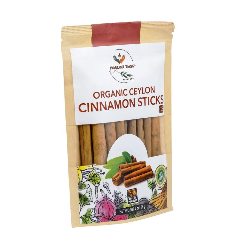 Premium Organic Ceylon Cinnamon Sticks - 2 oz (56g)( 7 - 9, 5" sticks), True Ceylon, USDA Certified, Non-GMO, Gluten-Free, Pure Sri Lankan Cinnamon for Cooking & Baking