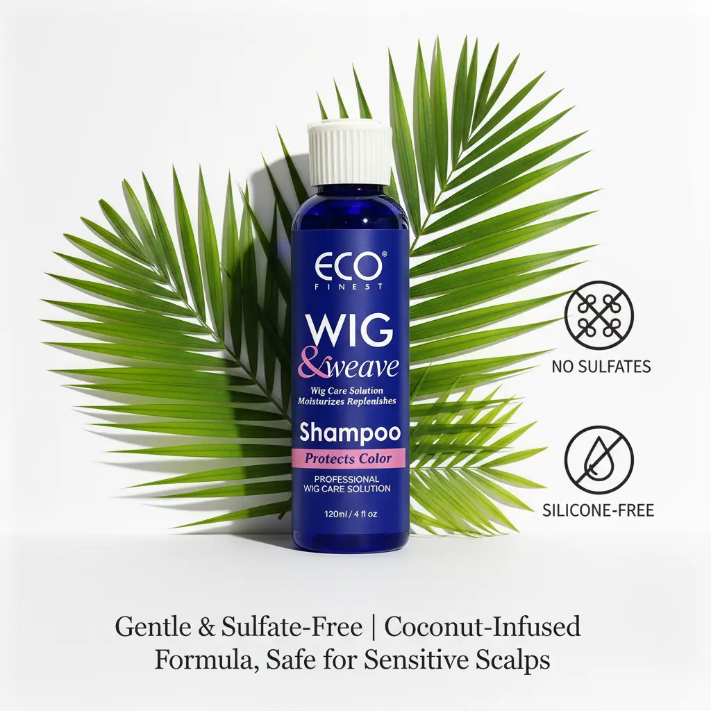 ECO Finest Wig & Weave Shampoo, Sulfate-Free Coconut Cleanser for Color Protection | Salon Haircare for Silky Synthetic & Human Hair Wigs, 120ml