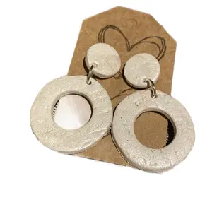 White Glitter Textured Polymer Clay Earrings Circle Stud Drop Fashion Jewelry for Women