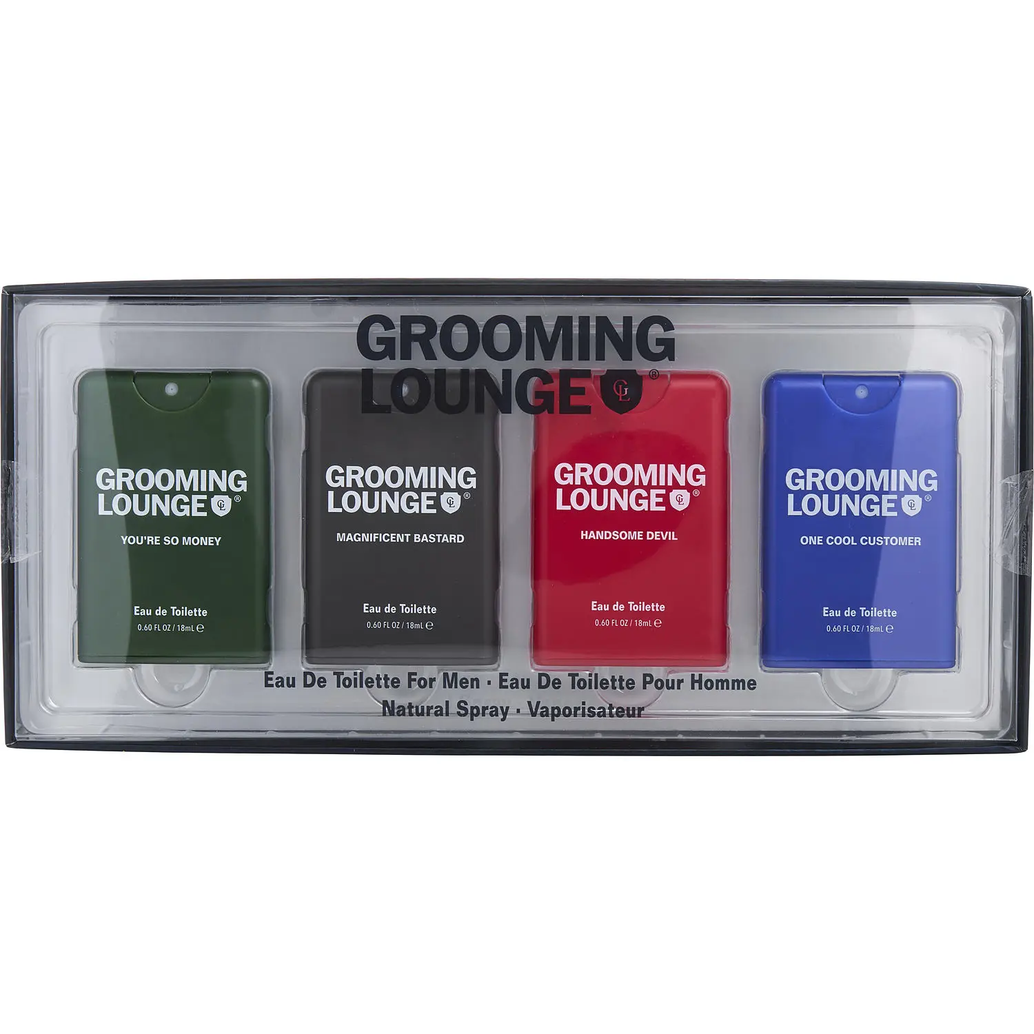Grooming Lounge Variety Set-4 Piece Pocket Spray Set With You're So Money & Magnificent Bastard & Handsome Devil & One Cool Customer And All Are Edt Spray 0.6 Oz For Men