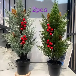 2.00 Feet Mini Christmas Tree Replica, Berries Pine Cones Plant, Ideal for Store, Garden, Indoor, Outdoor Decorations