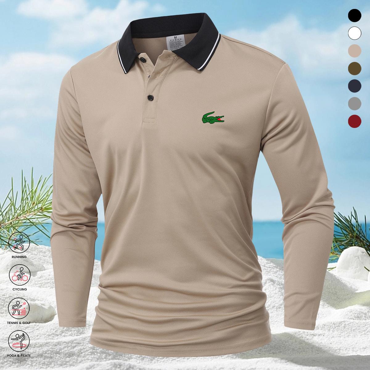 Men’s Stretchable Long Sleeve Polo Shirt, Casual Golf Apparel Ideal for Spring and Autumn