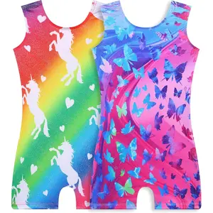 KF5-GCS037     Gymnastics Leotards for Girls 2-Pack, Sparkly Toddler Biketards Sleeveless for Tumbling Dance Classes