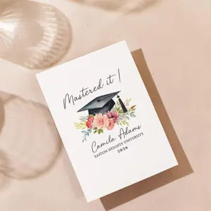 Custom Masters Graduation Card 2026, “Mastered It” Personalized Card for Her, Floral Graduation Gift Idea