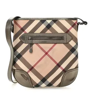 Pre-owned BURBERRY Leather Shoulder Bags Patent Nova Check Dryden Crossbody Bag Pewter