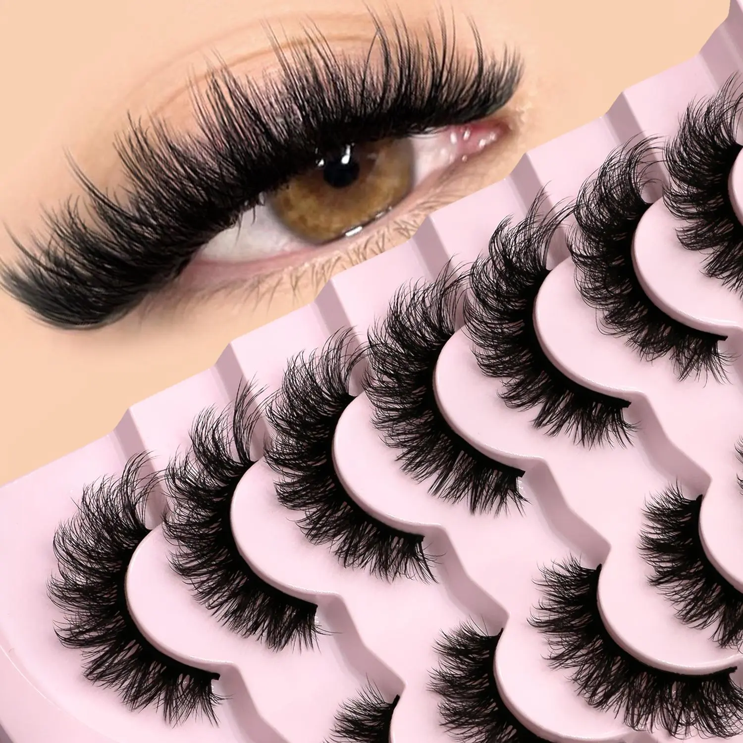 3D False Eyelashes, Fluffy Lashes, 7 Pairs Wispy Volume Natural Curl Strip Lashes Set, Prefer for Eye Makeup and Extensions
