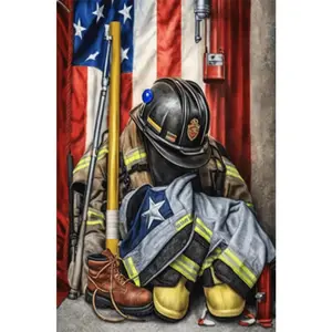 1PCS Firefighter Diamond Painting Kits American Flag Fireman Helmet DIY Art Craft for Home Wall Decor