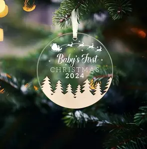 Baby First Christmas Ornaments 2024 New Parents Gifts for Couples, Family Christmas Ornaments, New Mom and Dad Gifts for Parents, Christmas Tree Decoration Glass Ornamment