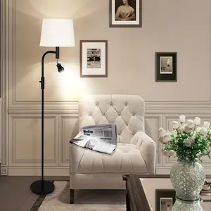 Floor Lamp For Living Room With Adjustable Reading Light, 12W 1800LM, 66 "Tall, 7.2ft Cable Knob Switch, Modern Standing Lamp With Linen Lampshade, For Living Room, Bedroom, Office, Dining Room