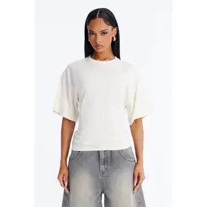 Nora Crew Neck Ruched Short Sleeve T-Shirt - Cream