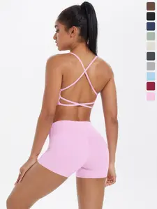 Women's Solid Crop Sports Bra & High Waist Short Leggings Set, Sporty Casual Outfits for Yoga Gym Workout Running, Women Tracksuits for Summer, Cute Workout Outfits, Athleisure Wear, Gym Workout Clothes, Sports Bra Shorts