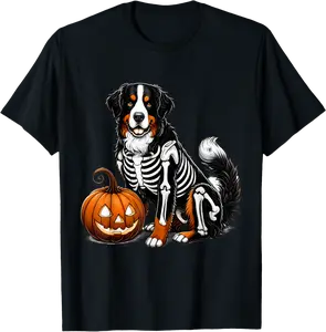 Bernese Mountain Dog Skeleton Jack O Lantern Funny Halloween T-Shirt - 21B0DH41S2PK