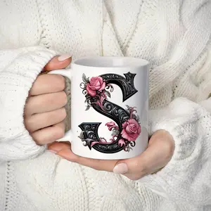 Unique Floral Alphabet Ceramic Coffee Mug - 1pc 11oz A-Z Letter Design - No Assembly Required, Perfect Gift for Women, Mom, Friends, Bride, Bridesmaid