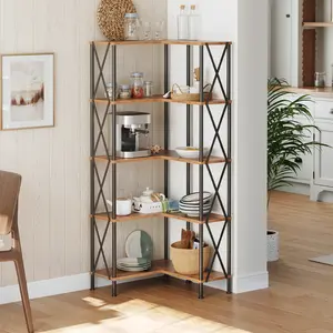 HOOBRO 5-Tier L-Shaped Bookcase, Corner Bookshelf, Industrial Open Display Shelf Tall Storage Organizer, Vertical Storage Rack, for Living Room, Home Office #SummerVibes