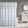 Yrztrk Retro Floral Polyester Shower Curtain with Ruffle, Handcrafted Big Bow Tie, 12 Hooks - Waterproof, Quick-Drying, Machine-Washable Panel Curtain for Master Bathroom Bath Decor