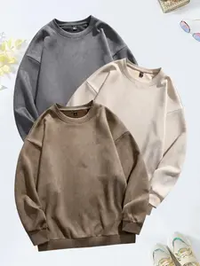 Men's Comfortable Breathable Crew Neck Sweatshirt, Moisture-Wicking Soft Warm Pullover for Cold Weather Activities Daily Wear