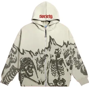 Men's streetwear vintage skull hoodie Zipper hoodie Sweatshirt Goth top